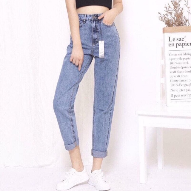 Quần Jean baggy boyfriend dáng thụng cạp cao CT-Jean( made in Viet Nam)- Hàng Việt Nam XK 2 màu Xanh nhạt, xanh đậm