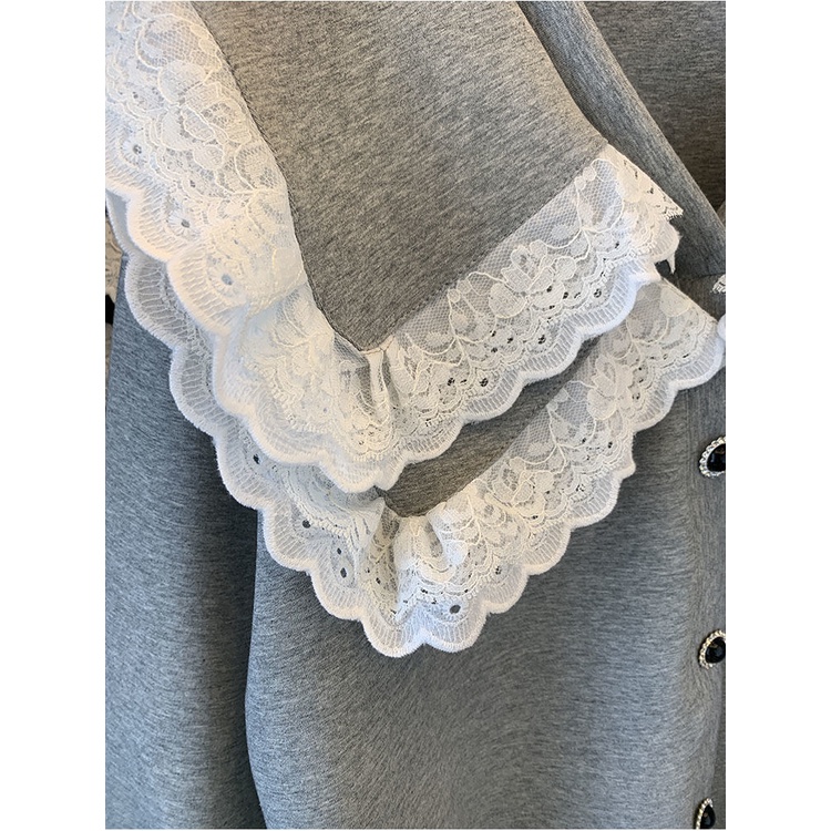Áo sweater hai lớp cổ búp bê phối bèo dáng rộng phong cách quân đội Hàn Quốc thời trang cho nữ 2021 | BigBuy360 - bigbuy360.vn