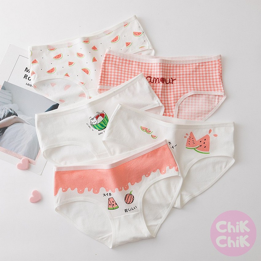 Combo quần lót nữ cotton họa tiết dưa hấu (Set 05) Chikchikshop QLS058