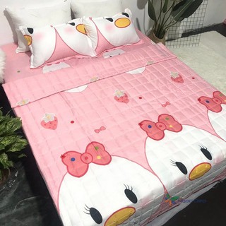 Set 4 món chăn hè ga chun trần bông mẫu vịt nơ