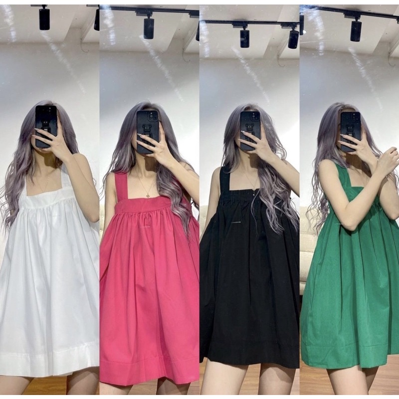 ÁO BABYDOLL HAI DÂY KOLA DRESS Thiết kế form dài giấu quần dáng bồng bềnh style hàn quốc ullzang