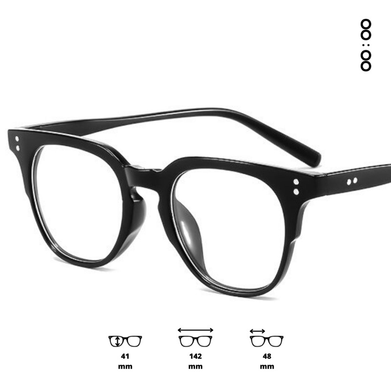 Gọng kính cận THE88 nam/nữ dáng vuông 2 chấm nhựa phong cách Hàn Quốc màu đen KC31