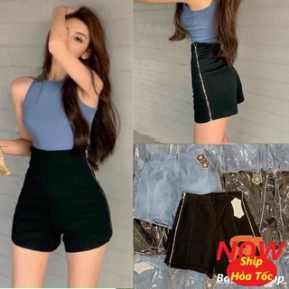 Quần đùi nữ chất vải Kaki phối khoá kéo 2 bên hông