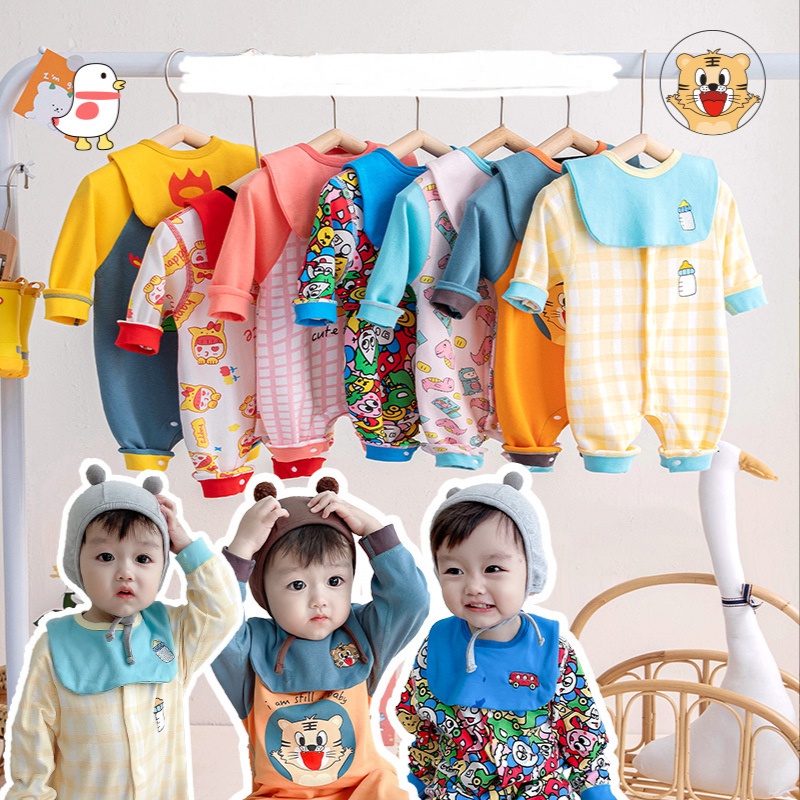 Bộ Áo Liền Quần Tay Dài Bằng Vải Cotton In Hoạt Hình Dành Cho Bé Trai Gái 0-24 Tháng Tuổi