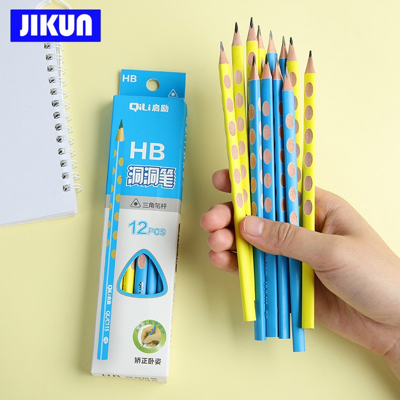 Set 12 Bút Chì Gỗ Hb Hình Tam Giác Hỗ Trợ Chỉnh Tư Thế Cầm Bút Chì