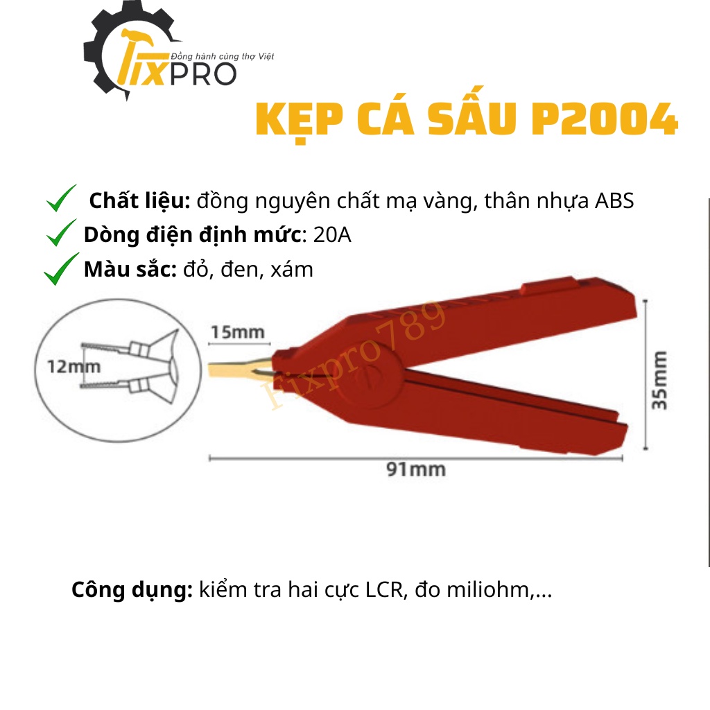 Đôi kẹp cá sấu đồng nguyên chất mạ vàng chuyên dụng cho dây đo miliohm, LCR