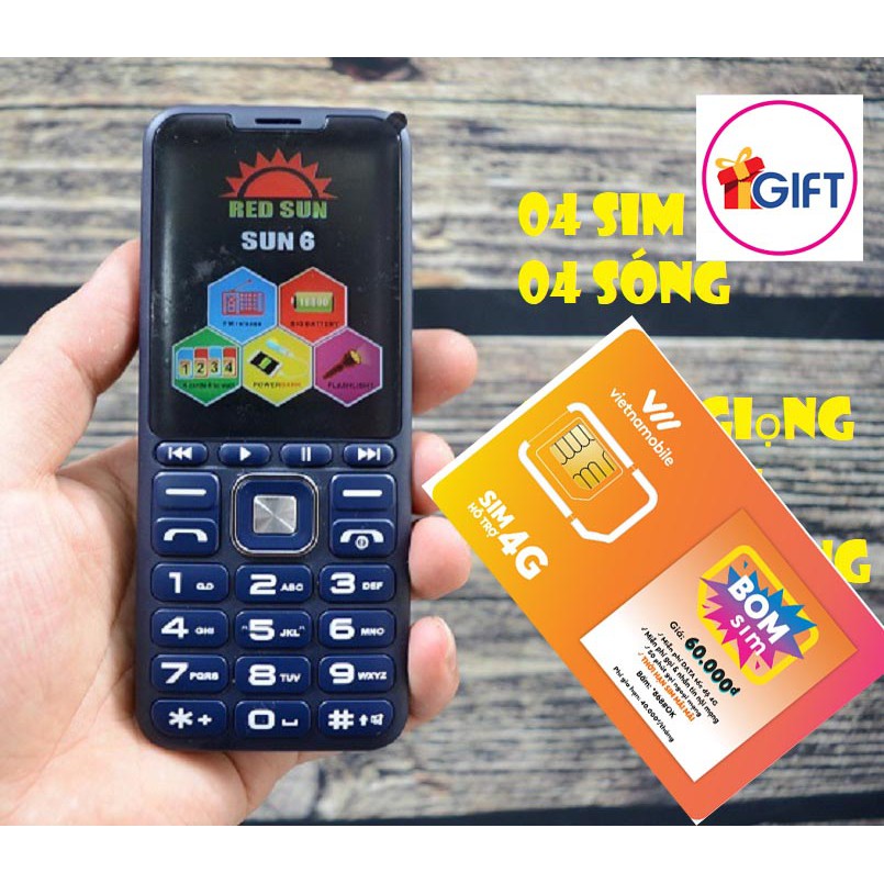 Điện thoại 4 sim Red Sun 6 pin khủng sim nắp gập giá rẻ