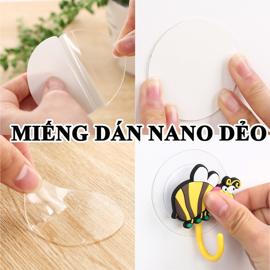 Miếng dán nano dính tường băng keo 2 mặt thay thế móc giá kệ treo để đồ, chổi, tranh, kính, cây lau nhà thông minh