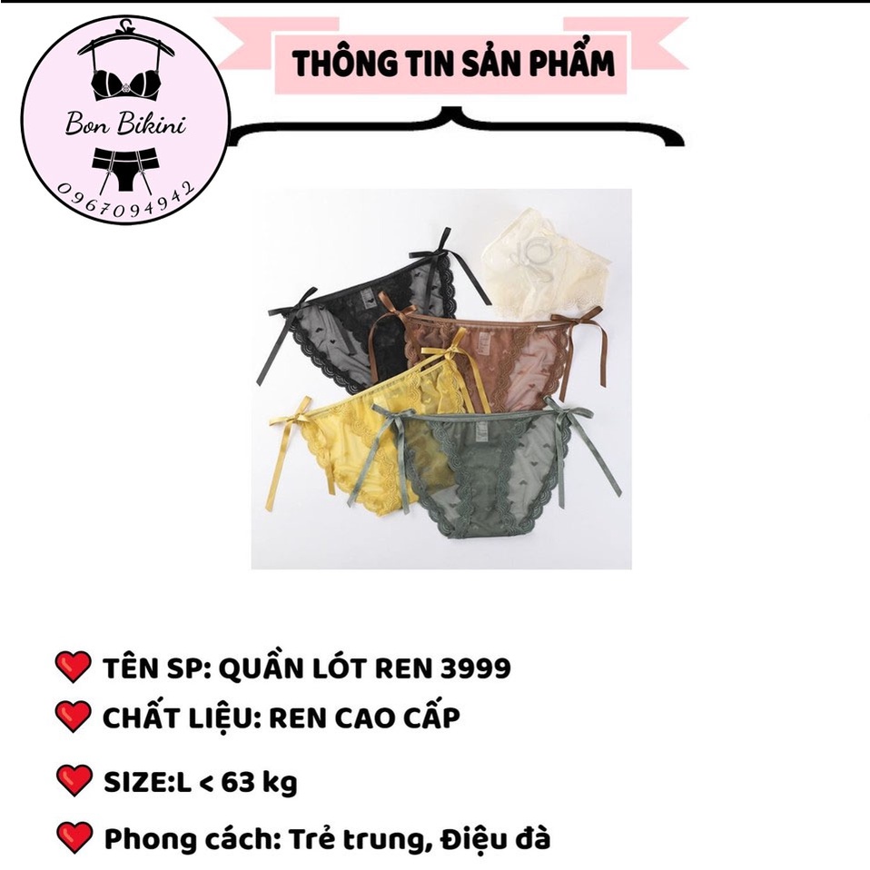 Quần Lót Nữ Quần Lót Ren Sexy dây buộc nơ phối họa tiết trái tim mã 3999