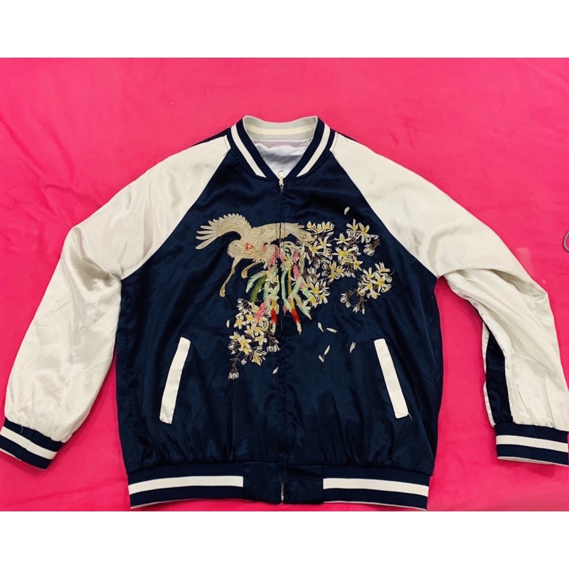 Bomber thêu size M xanh trắng