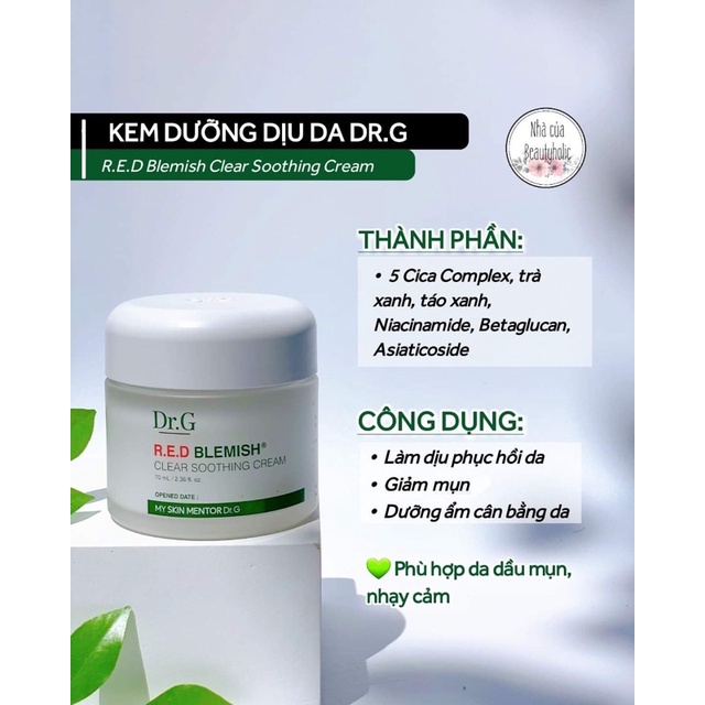 Dr.G Kem dưỡng ẩm và phục hồi sâu cho da R.E.D Blemish Clear Soothing Cream 70ml