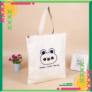 Túi Tote In Gấu Happy Time TT30 Xinh Xắn Siêu Cute