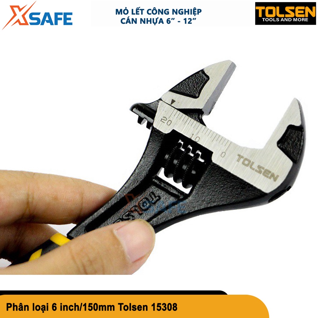 Mỏ lết công cầm tay đa năng TOLSEN 6&quot;-12&quot;, mỏ lết cán nhựa thép Cr-V siêu cứng, chống rỉ [CHÍNH HÃNG][XSAFE]