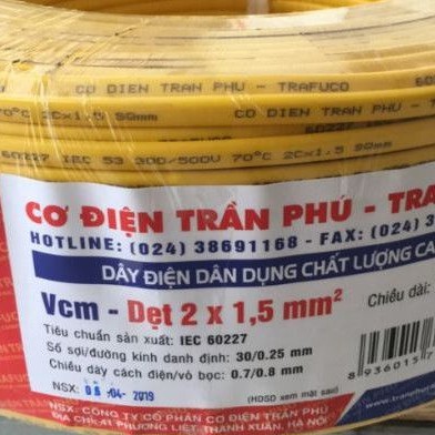 Dây Điện Đôi Trần Phú 2x0.75 2x1.0 2x1.5 2x2.5 Giá Bán Theo Mét (cắt theo yêu cầu)