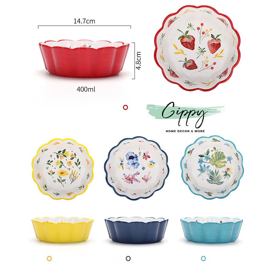 Bát sứ hoa văn, đựng salad, trái cây, bữa ăn hàng ngày - Gippy Decor