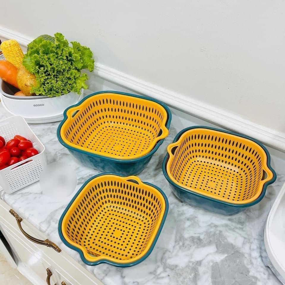 Set rổ 6 món kèm chậu đựng đồ combo set chậu và rổ nhựa vuông, tròn đựng rau lẩu bền bỉ chắc chắn