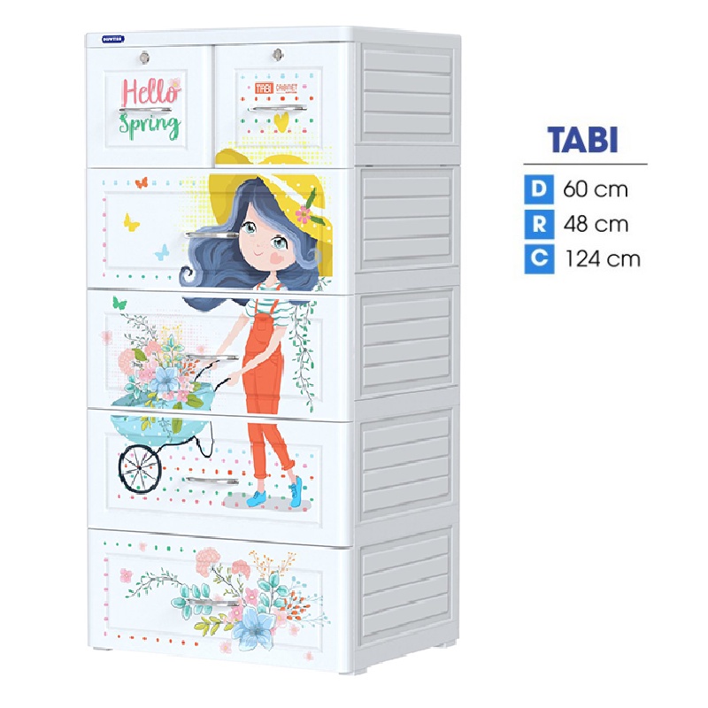 Tủ nhựa cao cấp vân gỗ TABI Trắng Bé Gái - Chính hãng Nhựa Duy Tân