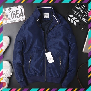 Áo khoác gió nam 2 lớp màu xanh than phối viền cổ