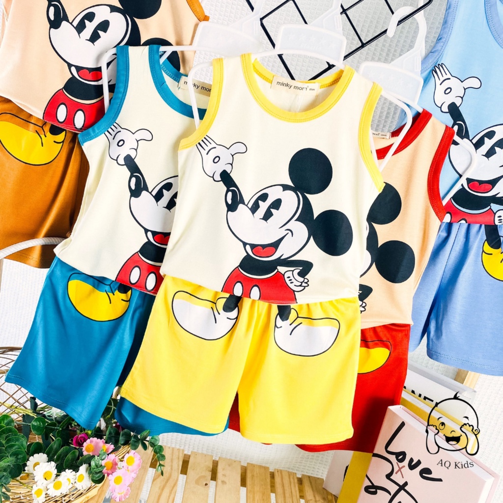 [BÉ 7-30kg] Bộ thun lạnh bé trai bé gái in chuột mickey Size 80-170 cho bé Unibaby BLMC