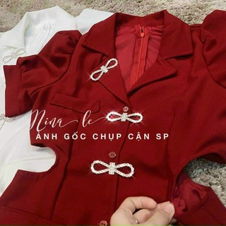 ĐẦM ĐỎ CỔ VÉT ĐÍNH NƠ ĐÁ KHOÉT EO [SIÊU RẺ] [BAO ĐẸP Y HÌNH]