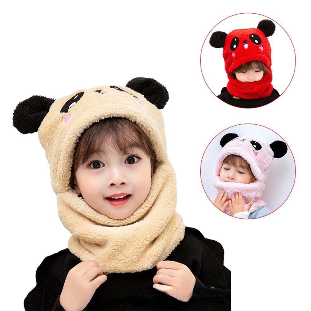 Mũ Len Trùm Đầu Giữ Ấm Mùa Đông Kèm Khăn Choàng Cổ Hình Gấu Trúc Hoạt Hình Cho Bé