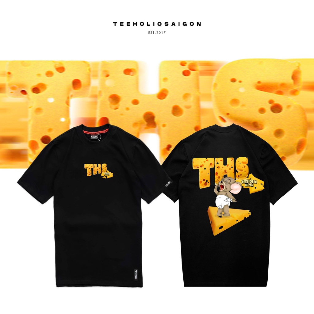 Áo Thun Unisex TeeHolic In Hình Phô Mai THS Màu Đen Và Trắng