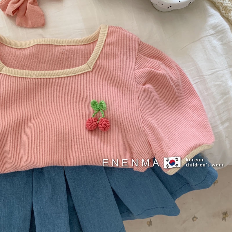 Set Áo Thun Tay Ngắn Và Quần Jeans Dài Thời Trang Hè 2022 Phong Cách Hàn Quốc Cho Bé Gái