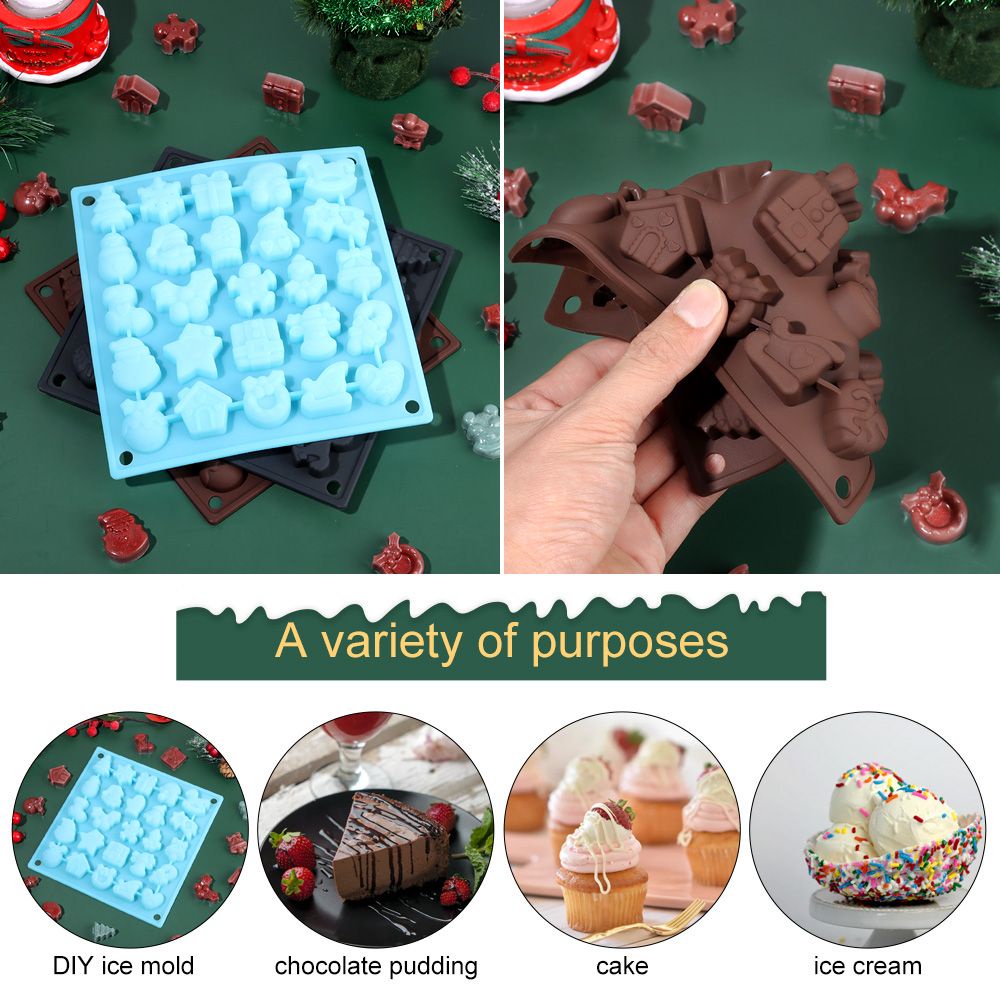 Khuôn Silicone Làm Đá/Sô Cô La Thủ Công 25 Ngăn Hình Ông Già Noel Nhiều Màu