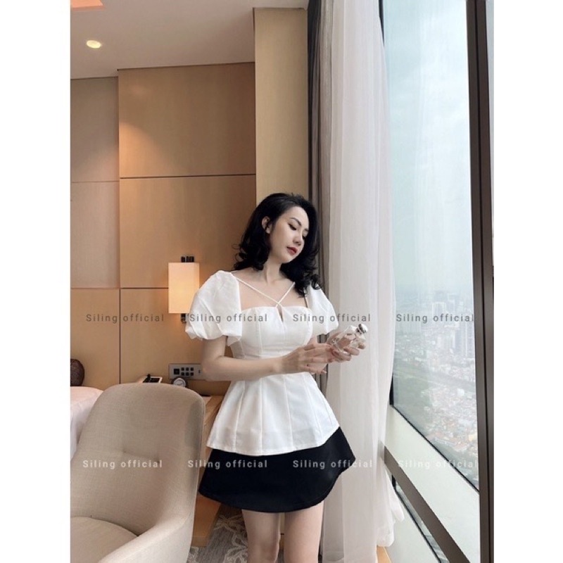 Áo Kiểu Điệu Tay Phồng Dây Chéo Thanh Lịch (Hàng Có Sẵn, Ảnh Thật) BIGOMALL