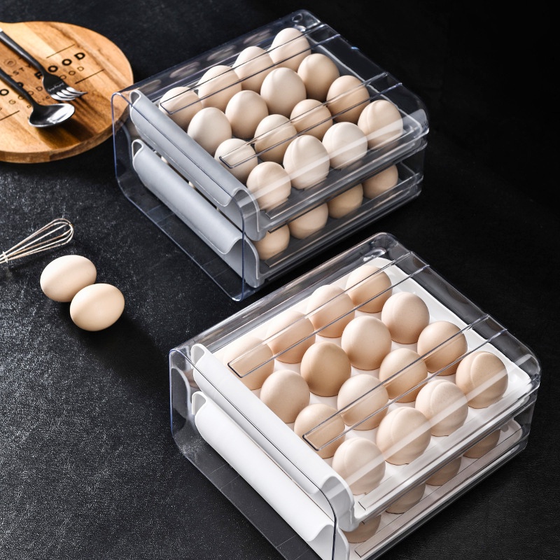 Hộp Đựng Trứng 2 Tầng 32 Ô Kéo Rút Thông Minh, Bảo Quản Trứng Dễ Dàng Sử Dụng Chất Liệu Nhựa PP Siêu Bền MKS058