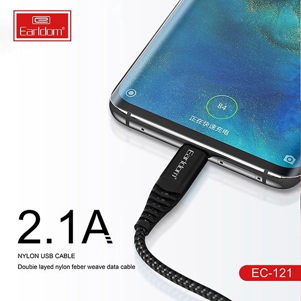 Dây sạc nhanh chính hãng Earldom EC-121 sạc nhanh 2.1A Lightning,Micro,TypeC  bọc dù chắc chắn đầu chống gẫy gập