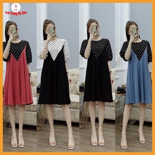 Váy bầu chấm bi nhấn chữ A new 5 màu (hàng thiết kế, hình thật +video)