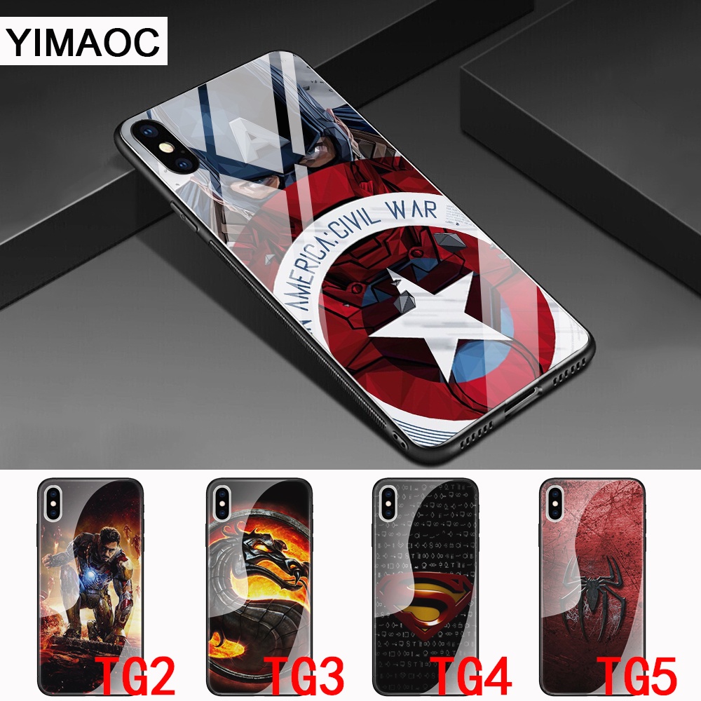 Ốp Điện Thoại Mặt Kính Cường Lực Hình Siêu Nhân 396YIU Cho Iphone 5 5S SE 2020 6 6S 7 8 Plus X