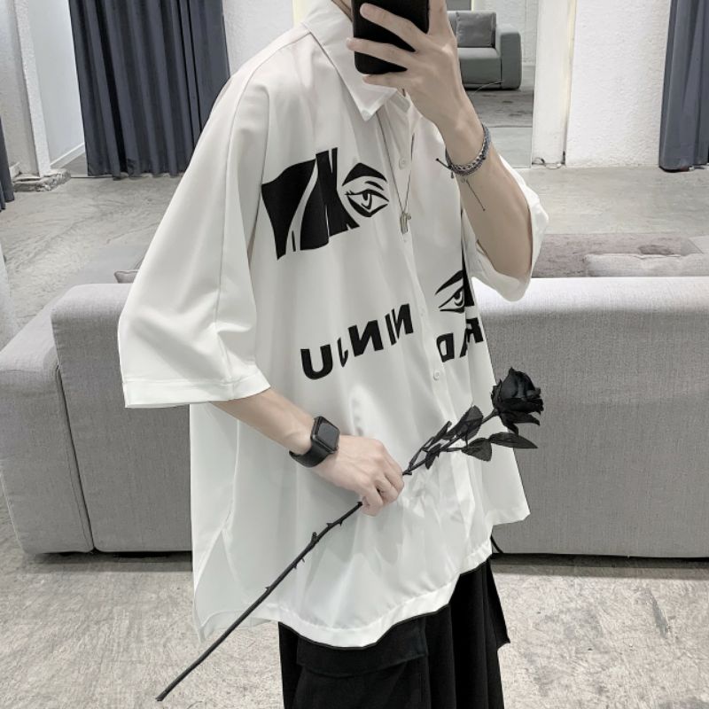 Áo Sơ Mi Tay Ngắn Unisex Cổ Bẻ Phong Cách Hàn Quốc Freesize
