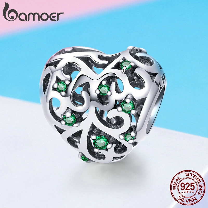 Hạt Phụ Kiện Bamoer SCC720 Bằng Bạc 925 Hình Cây Sự Sống Trái Tim Đính Đá Dùng Làm Vòng Đeo Tay Và Dây Chuyền Thủ Công