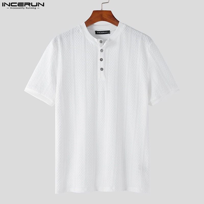 Áo thun dệt kim INCERUN tay ngắn phối nút thời trang mùa hè cho bam