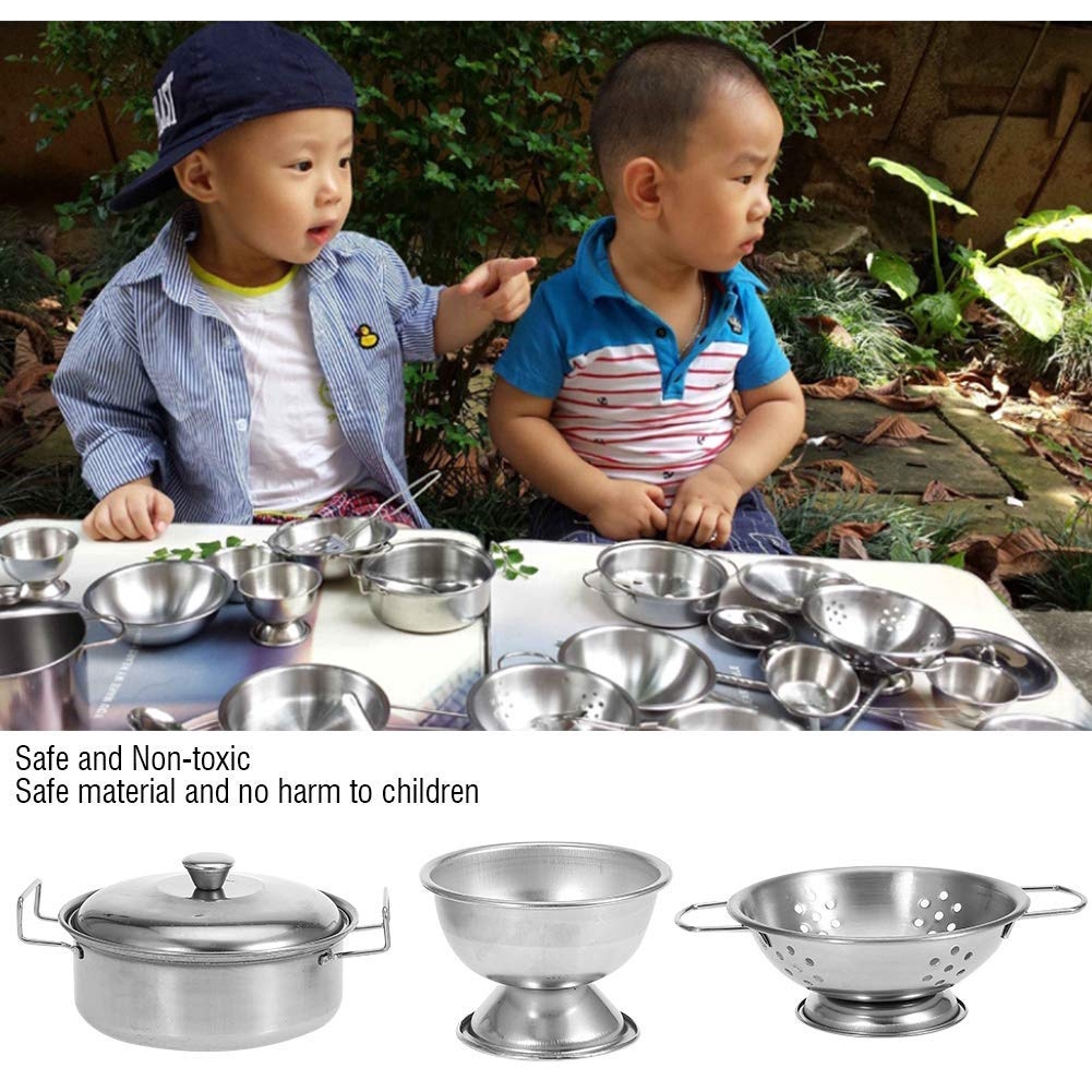 Bộ 16 món đồ chơi dụng cụ nấu ăn bằng inox mini cho trẻ em