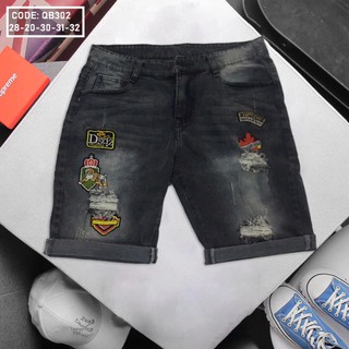 Quần short nam - Quần short jean nam màu xám phối Icon QB302