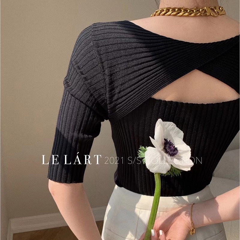 Áo Dệt Kim Tay Lửng Cổ Tròn Màu Sắc Trơn Thời Trang Mùa Hè Cho Nữ