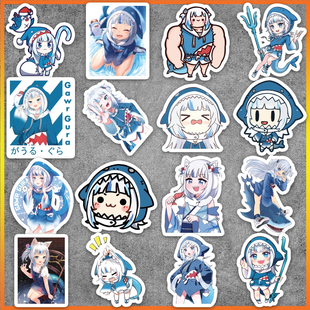 Set 50 cái Sticker Gawr Gura chống nước, Hình Dán Gawr Gura Chibi, Decal Gawr Gura Nendoroid cute dán vali, laptop