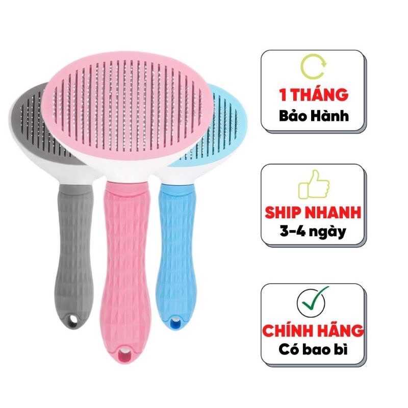 Lược chải lông chó mèo CLEAN cao cấp răng inox - Bàn chải lông chó mèo (có đẩy lông)
