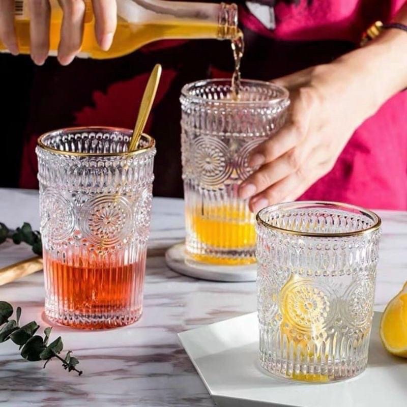 BỘ 6 CỐC THUỶ TINH Vintage Viền Vàng Đẹp Mê Siêu Sang