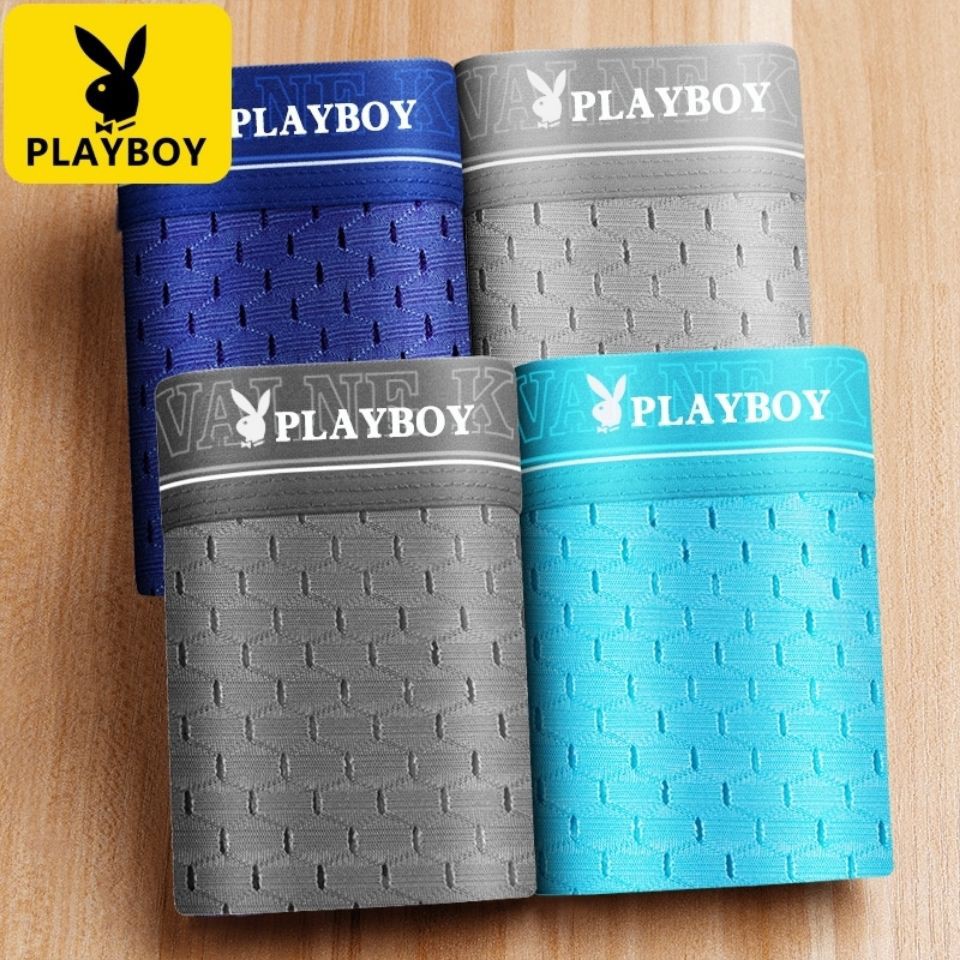 Quần lót nam đích thực Playboy 4 băng lụa đùi lưới thoáng khí mùa hè Hole Boys boxer