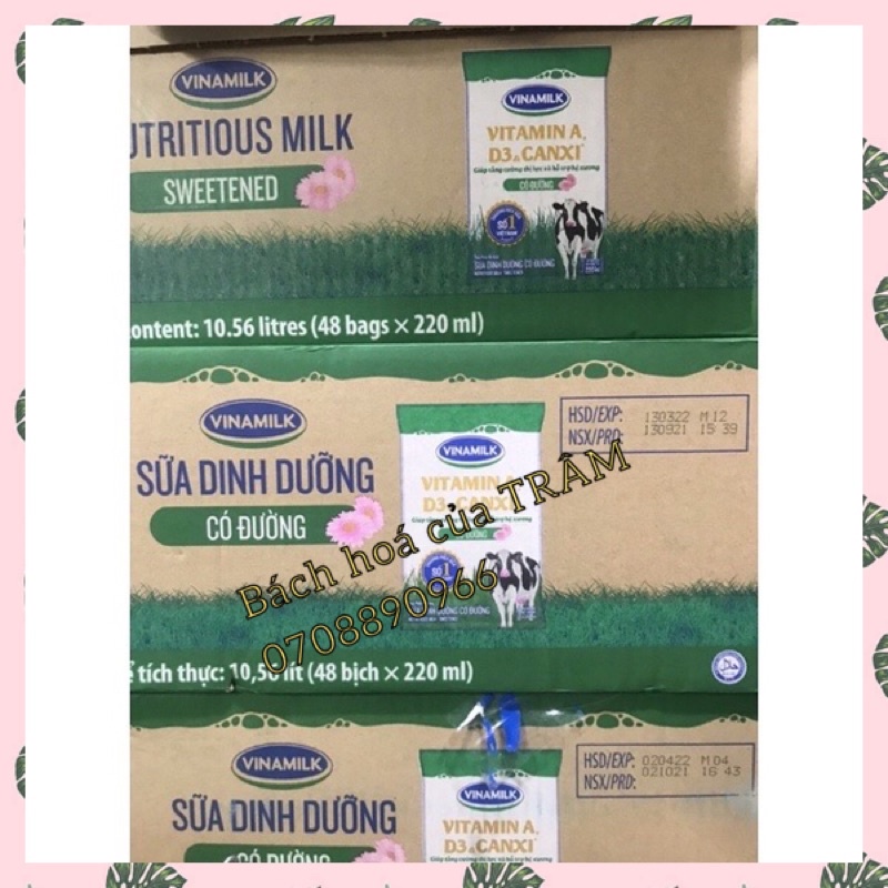 Thùng sữa bịch Vinamilk Có đường 48 bịch x 220ml-date 6/2022