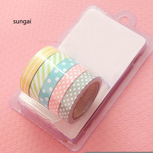 ☆SG☆5Rolls Polka Dot Striped Adhesive Sticky Washi Paper Decorative Masking Tape