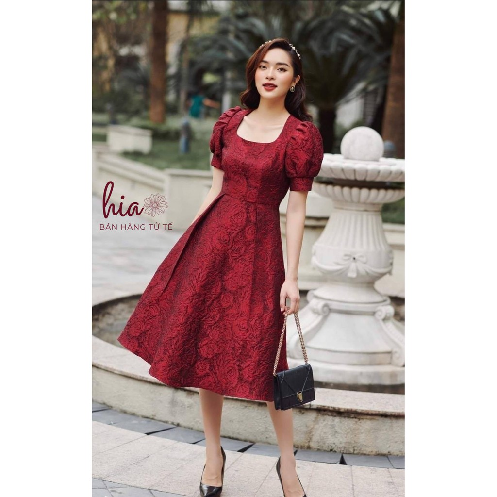 Đầm Gấm hoa đỏ dạ tiệc - ForBoss