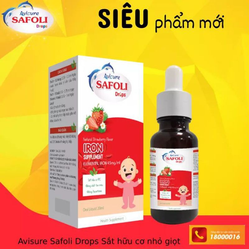  Avisure Safoli Drop - sắt hữu cơ nhỏ giọt cho bé (lọ 20ml)