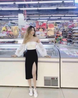 Chân Váy Midi Skirt Xẻ Tà