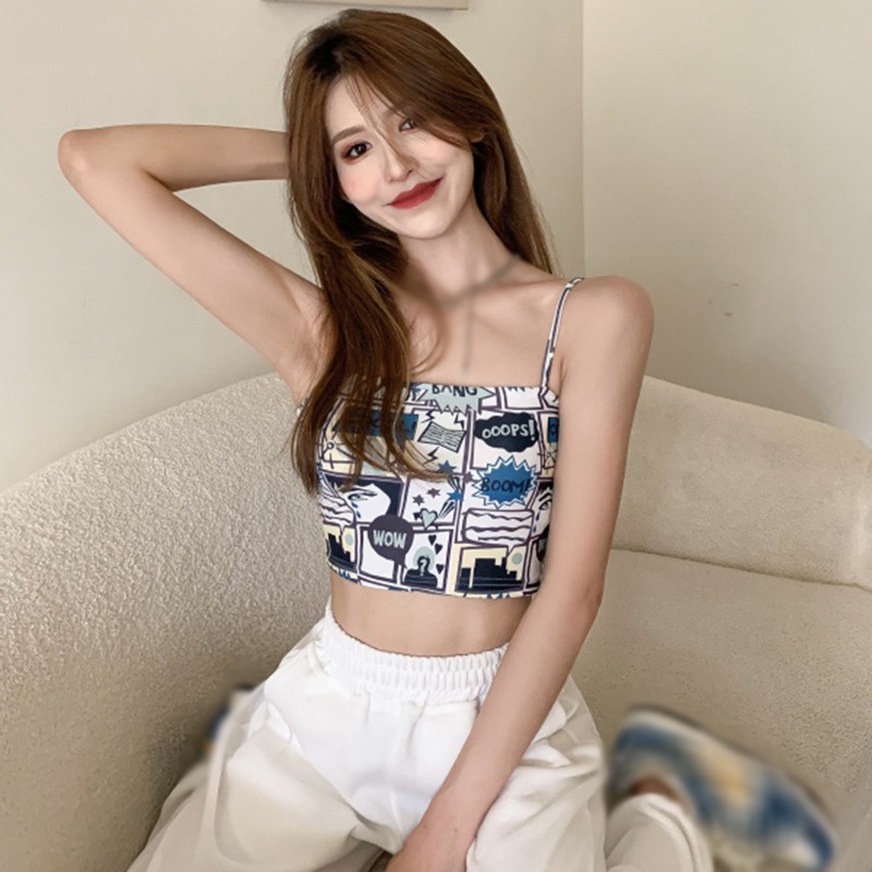 Áo Croptop Dệt Kim Không Tay Dáng Ôm In Họa Tiết Graffiti Thời Trang Cho Nữ | BigBuy360 - bigbuy360.vn