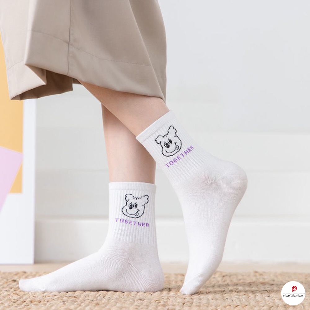 Tất cổ cao nữ họa tiết dễ thương, set tất vớ nữ chất liệu cotton chống hôi chân - Cherry Shop